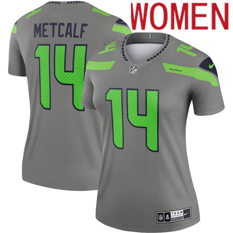 Women Seattle Seahawks #14 DK Metcalf Nike Gray Inverted Legend NFL Jersey->women nfl jersey->Women Jersey